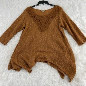 One World Sweater woman’s XXL Orange  Brown color. Handkerchief hem Fall Vibes!